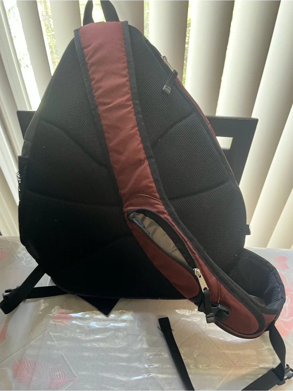Eddie Bauer Burgundy and Black Sling Backpack